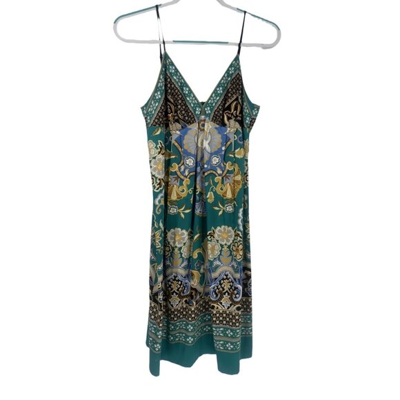 I.C.E Teal Boho Paisley Slip Dress Border Print Size 10 - Picture 2 of 7